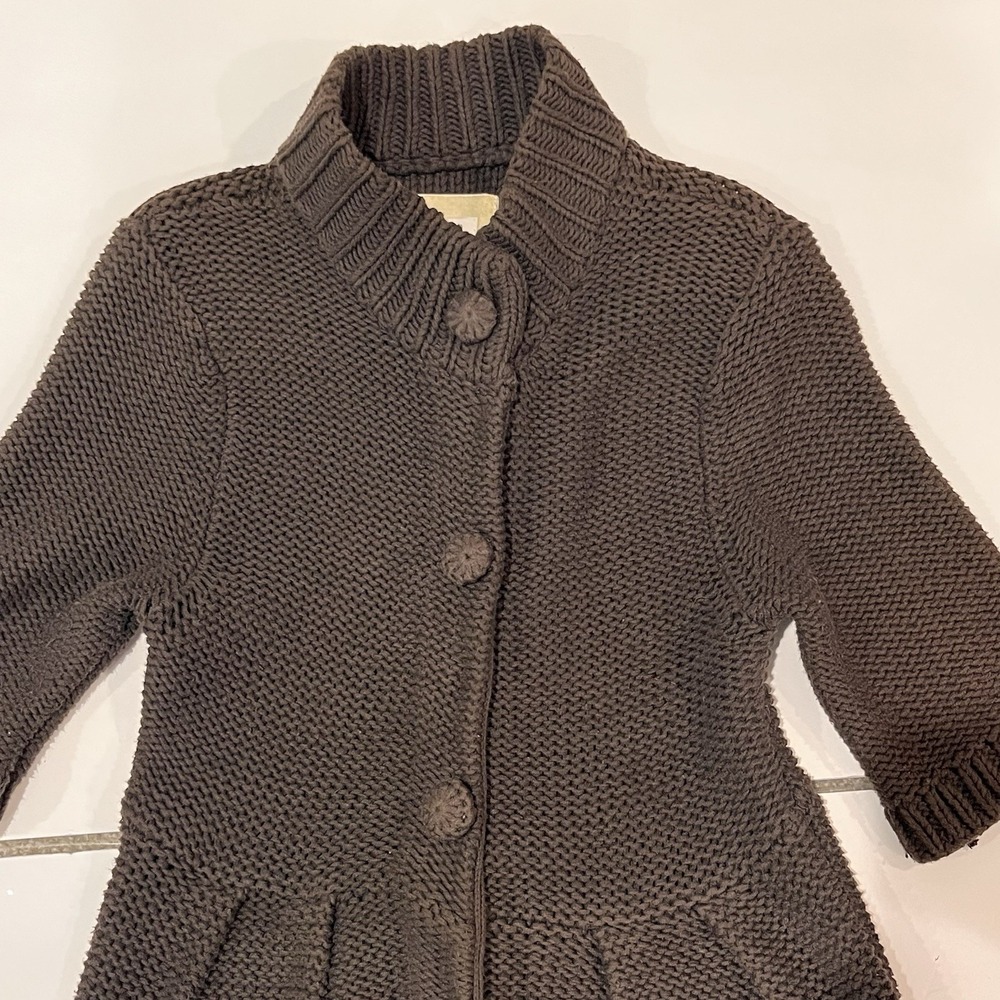 Brown Womens Crochet Large Tunic Chunky Knit Lagenlook Short Sleeve Mock Neck